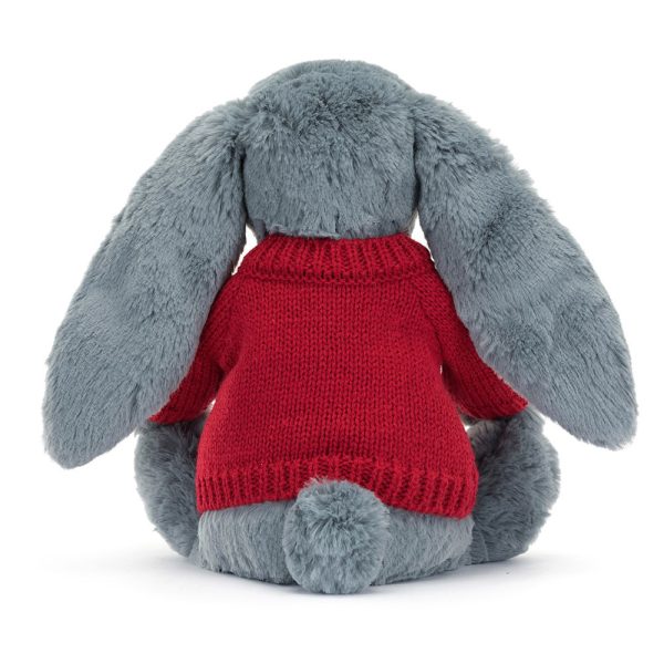Bashful Dusky Blue Bunny with Personalised Red Jumper